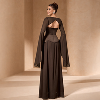 Robe de soirée saoudienne sans bretelles, ornée de perles, avec haut à volants, en mousseline de soie, longue, à manches évasées, pour femme, pour mariage, fête ou cérémonie