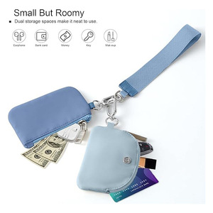 Women's Wristlet Mini Coin <b>Purse</b> Light Blue Solid Color Full <b>Zip</b> Key Card Holder Everyday Use - Product Image 1