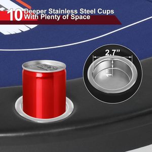 <span class=keywords><strong>Table</strong></span> <span class=keywords><strong>de</strong></span> Poker Texas Portable 10 Joueurs 84 Pouces pour Casino Loisirs Jeu <span class=keywords><strong>de</strong></span> Blackjack <span class=keywords><strong>Pliable</strong></span> avec Rails Rembourrés et Porte-Gobelets Noir - Product Image 5