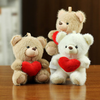 Songshan Toys Pluche Dierenknuffel Valentijnscadeau Tas Charm Schattig Klein Rood Hart Liefdes Teddybeer Pluche Sleutelhanger 10cm voor Meisjes
