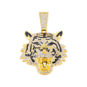 यूरोपीय अमेरिकी ठंडा तीन-आयामी पूर्ण हीरा नई तेल चित्रकला टाइगर सिर पेलेंट नेकलेस पुरुषों के हिप-हॉप फैशन ट्रेंडी - Product Image 5