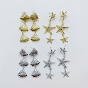 Pendientes de Verano con Diseño Oceánico de Acero Inoxidable, Chapados en Oro de 18K, con Espiral, Concha y Estrella de Mar, Pendientes de Botón con Flor de Circonita Cúbica y <span class=keywords><strong>Aros</strong></span> Huggie, Venta al por Mayor - Product Image 3
