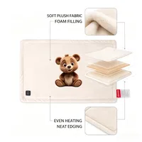 Almohadilla Térmica USB Portátil de Felpa con Diseño de Oso, Apagado Automático, para Cintura, Hombros, Cuerpo, Hogar, Oficina, Alivio Corporal