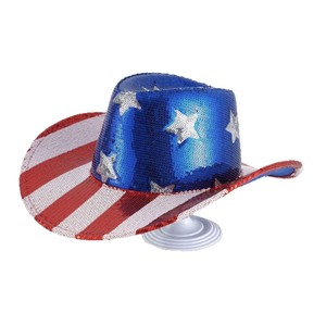 Bandiera del Cowboy della festa nazionale dell'indipendenza 2025 americana per <span class=keywords><strong>Amazon</strong></span> rosso bianco con paillettes a righe con perline a cinque punte con stelle cappello da Cowboy - Product Image 5