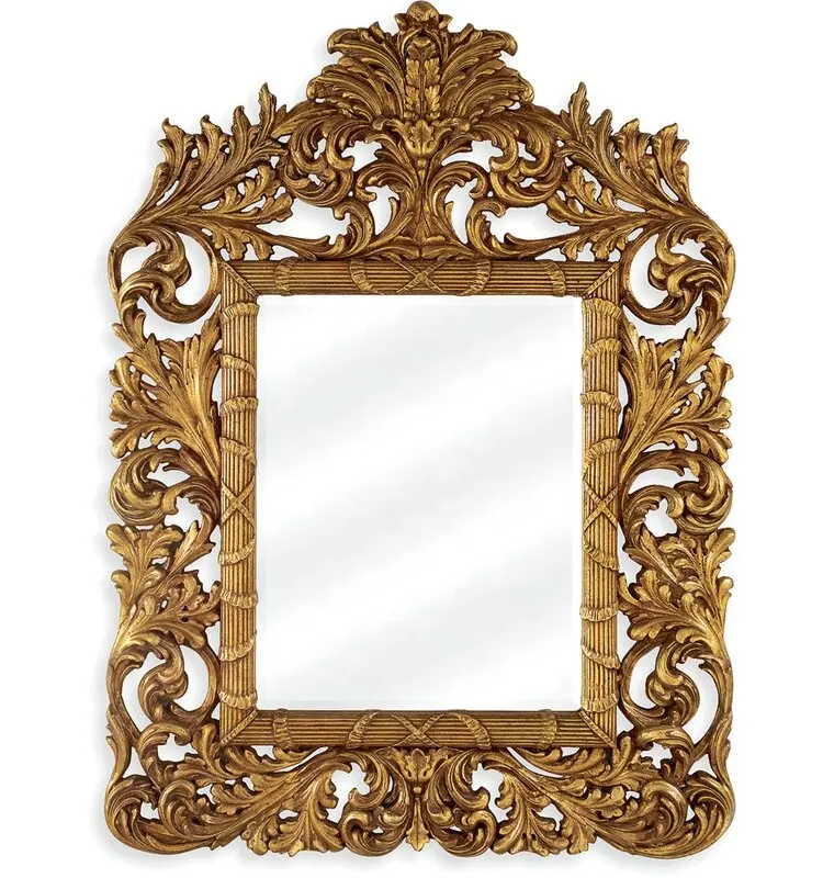 High-end Louis XV French Wood Accent Mirror Classic Royal Gold Leaf Handcrafted Wall Mounted Mirror