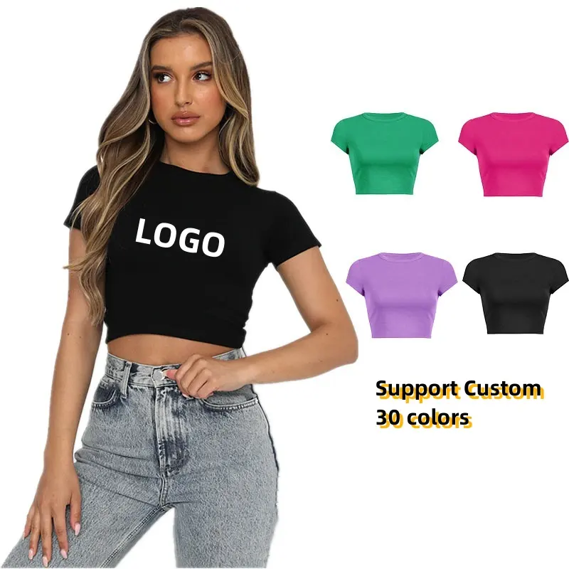 Dames Sexy Baby Tee Custom Zeefdruk Effen Zomer Katoen Slim Fit T-Shirt Cropped Tops T Shirts Crop Top Voor Vrouwen