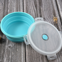 Ensemble de 4 boîtes à lunch pliables en silicone de qualité alimentaire bleues, chauffables, rondes, écologiques, contenants pour l'emballage alimentaire