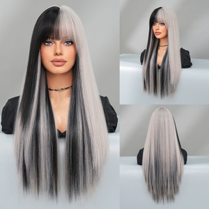 <span class=keywords><strong>Peluca</strong></span> recta larga negra <span class=keywords><strong>rosa</strong></span> <span class=keywords><strong>con</strong></span> flequillo sintético Cruella Deville disfraz <span class=keywords><strong>Peluca</strong></span> <span class=keywords><strong>de</strong></span> pelo para mujer Cosplay Anime fiesta <span class=keywords><strong>Halloween</strong></span> - Product Image 6