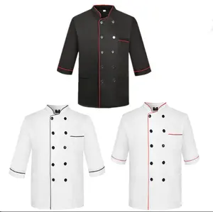 새로운 디자인 반팔 요리사 자켓 요리사 유니폼 검은 요리사 코트