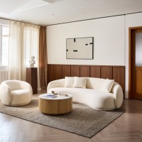 Canapé 3 places en velours blanc courbé de style minimaliste VOXHOME pour appartement, hôtel, villa, salon, ensemble de meubles pour la maison
