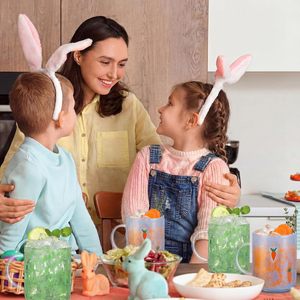 Ensemble de tasses en verre à texture martelée en borosilicate résistant à la chaleur, motif Lapin de Pâques et carotte, pour les fêtes de printemps et comme cadeau - Product Image 4
