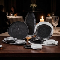 Service de table en céramique et porcelaine ST Marbre Noir et Blanc avec glaçure réactive – Assiettes et bols à salade pour la maison et l'hôtellerie – Résistant aux rayures