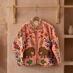 Handmade Vintage Kantha <b>Velvet</b> <b>Jacket</b> Women Floral Embroidered Elephant Design Winter Short Coat Bohemian Ethnic Outerwear - Product Image 6