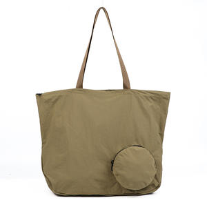 Super Factory Foldable <b>Tote</b> <b>Bag</b> Khaki <b>Nylon</b> Large Capacity Portable Shoulder <b>Bag</b> <b>With</b> <b>Zipper</b> And Phone Pouch Spring 2025 - Product Image 5