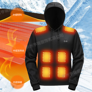 Sweat-shirt chauffant électrique à capuche pour homme, en polyester et coton tricoté, chaud pour l'hiver, vêtement d'extérieur avec deux zones de contrôle. - Product Image 2