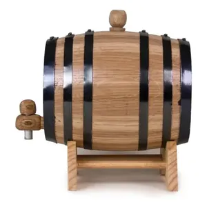 Barril de Madera Ecológico Tradicional de 2 Litros con Borde Negro y Soporte para Elaboración Casera de Cerveza - Product Image 2