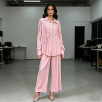Pantalon en lin brodé à la main, chemise à manches longues brodée, ensemble décontracté 2 pièces, tenue modeste musulmane, Eid, luxe du Moyen-Orient, tradition