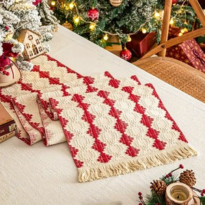 Mantel Navideño Decorativo con Rayas, Manteles Individuales con Borlas Tejidas y Combinadas, <span class=keywords><strong>Camino</strong></span> <span class=keywords><strong>de</strong></span> <span class=keywords><strong>Mesa</strong></span> <span class=keywords><strong>de</strong></span> <span class=keywords><strong>Tela</strong></span> para Restaurante - Product Image 1