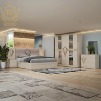 Meubles de chambre à coucher de luxe de style turc Vente en gros Double cadre en bois Ensemble de lit King Size Rangement pour la maison Chambre principale