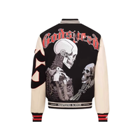 Blouson Bomber Brodé Crâne Godsp Style Streetwear Tendance Européen Américain Hip Hop Inspiré Instagram en Laine Épaisse