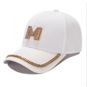 <b>Black</b> <b>Baseball</b> <b>Cap</b> With Rhinestone M Letter Adjustable Size Canvas Women's Hat Fashionable Simple Design - Product Image 5