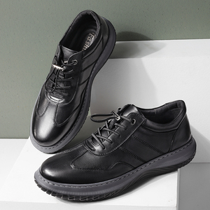 Nouvelles Chaussures de Marche Décontractées et Antidérapantes pour Hommes 2025 en Cuir Véritable Noir Haut de Gamme, Légères, Idéales pour le Travail et les Trajets Quotidien - Product Image 3