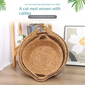 Vente chaude Nid De Paille Tissé À La Main <span class=keywords><strong>Article</strong></span> Pet Panier Lit Chat Rond Naturel Rotin Chien Nid avec Coussin Doux - Product Image 2