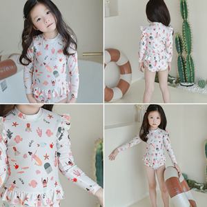 Traje de Baño para Niña, Anti-Cloro, Protección <span class=keywords><strong>Solar</strong></span>, Chifón, Diseño de Dibujos Animados, Secado Rápido, Bonito, con Encaje - Product Image 2