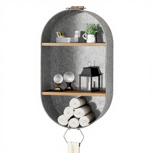 Toallero de Madera Estilo Rústico con Estantes, Bañera Galvanizada, Soporte <span class=keywords><strong>para</strong></span> Toallas, Estante Decorativo de Pared <span class=keywords><strong>para</strong></span> Baño - Product Image 1