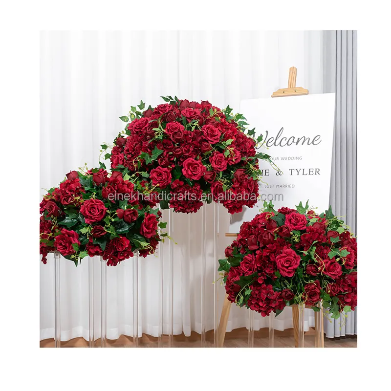 Red Green 50cm Artificial Silk Rose Flower Ball Wedding Centerpieces Flower Ball for Wedding Decoration
