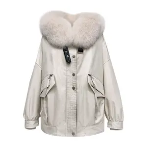 Drop Shipping Detachable Fox Fur Collar Rabbit Fur Lining Women Windproof Parka With Real Fur