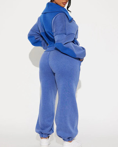 Custom Logo <strong>Women's</strong> Above Knee Splicing Color <strong>Jogger</strong> with Washed Fleece Pant Set Autumn Winter Outfits With Matching <strong>Knitting</strong> - Product Image 4