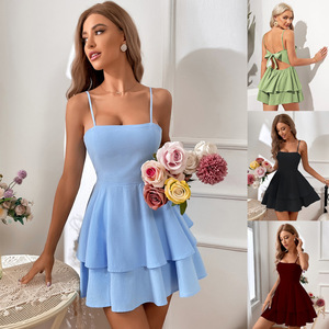 Robe décontractée élégante pour femme, couleur unie, sans manches, avec nœud au <span class=keywords><strong>dos</strong></span>, style mode, en stock, MOQ 1 - Product Image 2