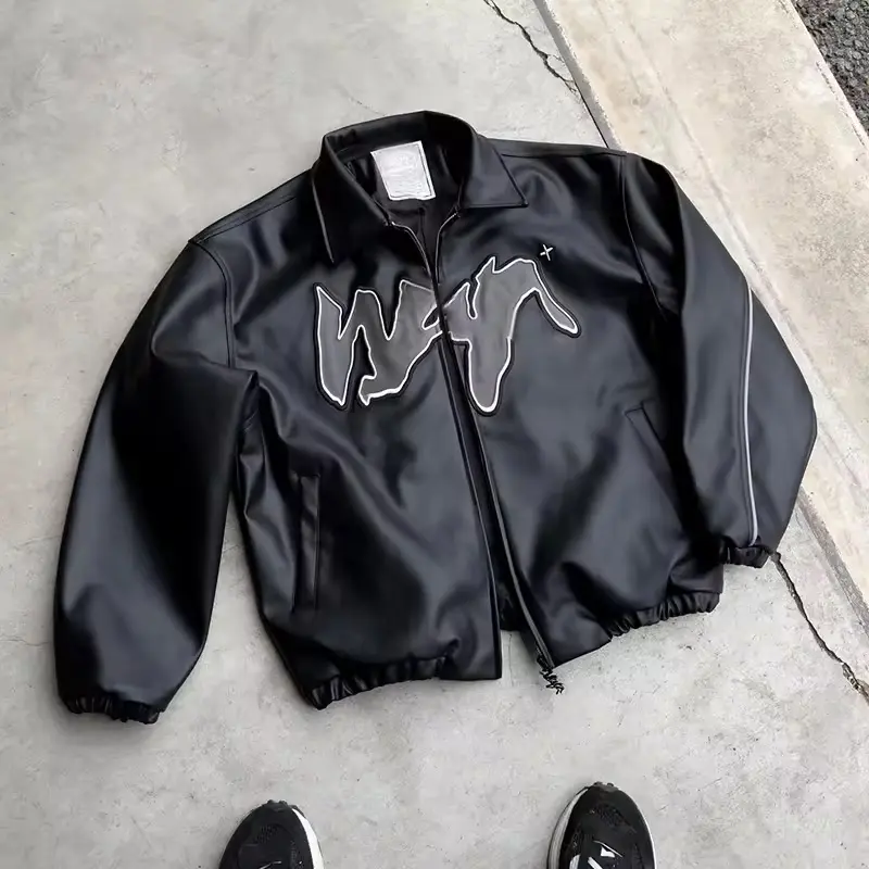Мода Пользовательский логотип мотоцикл колледж кожаная куртка для мужчин
