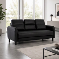 Sofa Kulit PU Modern 3 Dudukan Dengan Kantong Penyimpanan di Sisi Lengan Kaki Hitam Sofa 3 Dudukan Kompak untuk Ruang Tamu Kantor