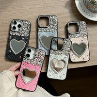 Étui de téléphone portable en forme de cœur avec strass pour 17 Pro Max, design de luxe en similicuir, antichoc pour 16 15, vente en gros