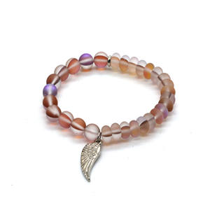 Commercio all'ingrosso vendita calda bracciale ali d'angelo 8mm pietra naturale fossilizzata pietra di legno perlina bracciale - Product Image 6