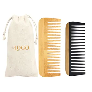 Hot-selling Promotion Hair Comb Natural Bamboo Wide Tooth Hair Comb Custom Logo Beard Grooming Detangling Hair Comb