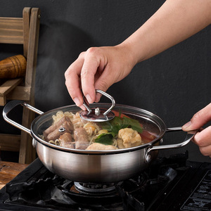 Stainless Steel Korean Style Dry Pot Non-stick Mini Troop Pot <strong>Paella</strong> <strong>Pan</strong> With Double Handles for Boiling Seafood Ramen Soup - Product Image 1