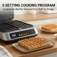 Máquina para Hacer Waffles en Oferta, con Tapa Magnética, 5 Programas de Cocción, Control de Temperatura NTC, 1400W, Compacta, para Encimera