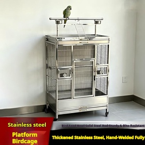 Cage à oiseaux extra-large en acier inoxydable, volière robuste pour perroquets et calopsittes avec plateau amovible - Product Image 1