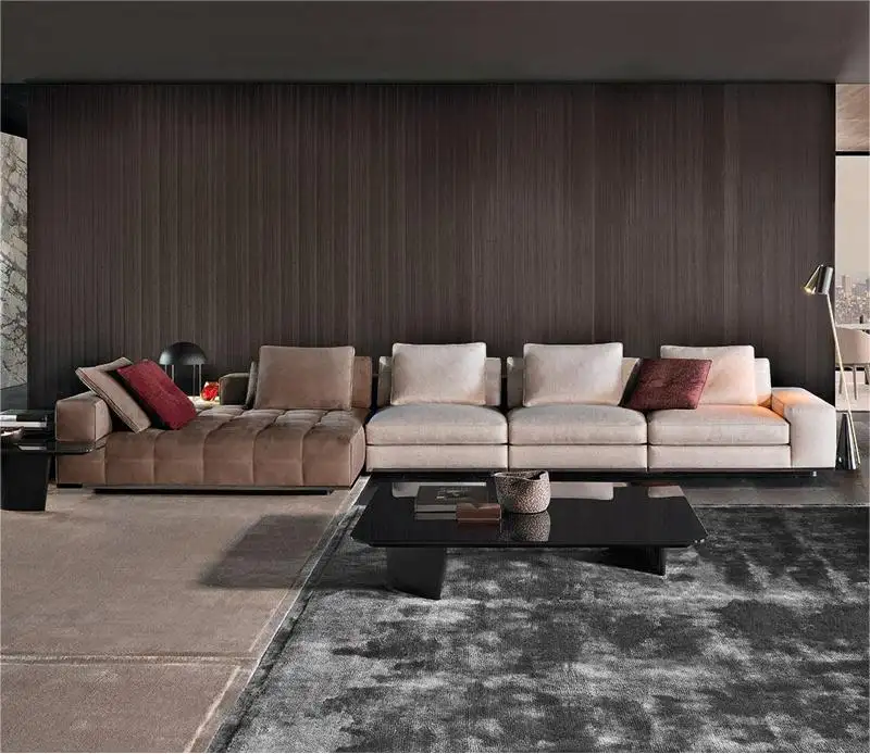 Italian style modern minimalist living room down plush sofa large flat combination of cotton and linen fabric designer sofa