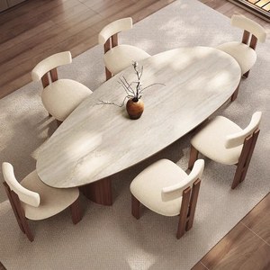Table à manger en forme de goutte d'eau en pierre, style nordique français du milieu du siècle, en <span class=keywords><strong>bois</strong></span> de noyer massif, design rétro Wabi-Sabi pour la maison - Product Image 2