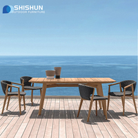Chaises de salle à manger en teck massif de haute qualité pour patio, avec cordage tressé, et table en teck pour villa, jardin, hôtel et restaurant