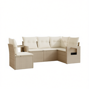 Ensemble de canapés de jardin beige en rotin, mobilier d'extérieur 4 places, résistant aux intempéries, design contemporain - Product Image 1