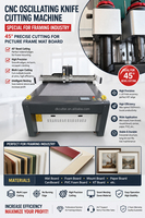 Máquina CNC Digital para Corte de Tableros con 45 Grados de Inclinación °   Cabezal de Cuchilla Biselada para Enmarcado de Cuadros, Cartón Espumado y Cartón Gris