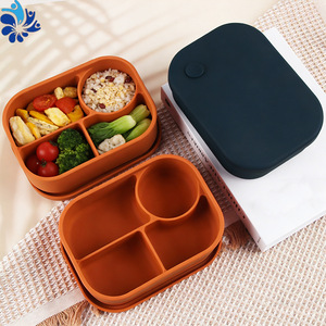 Silicone Bento <b>Box</b> 4 Compartment Airtight Microwaveable Portable <b>Lunch</b> <b>Box</b> For Office Workers - Product Image 1