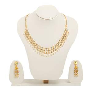 Gold Plated <b>Pearl</b> <b>Necklace</b> <b>Set</b> With Matching <b>Earrings</b> Traditional Bridal Wedding Party Jewelry <b>Set</b> For Women <b>And</b> Girls - Product Image 1