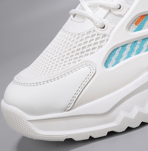 Chaussures de sport respirantes en maille pour hommes, avec doublure en PU, pour adolescents, polyvalentes, blanches, à semelle épaisse, augmentant la taille, chaussures décontractées - Product Image 3