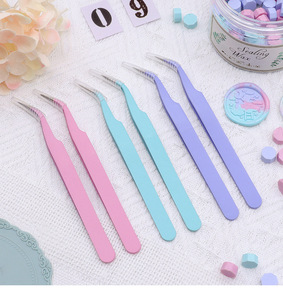 Mũi nhọn thép không gỉ màu thẳng + cong móng tay nghệ thuật Sticker thạch chọn công cụ lông mi trang điểm DIY Tweezer công cụ - Product Image 5